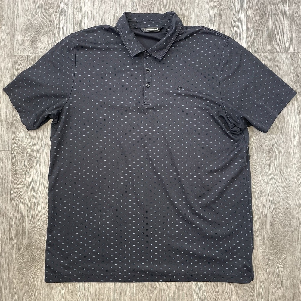 Travis Mathew Polo Shirt Mens 2X-Large Black Golf Performance Geometric Tech